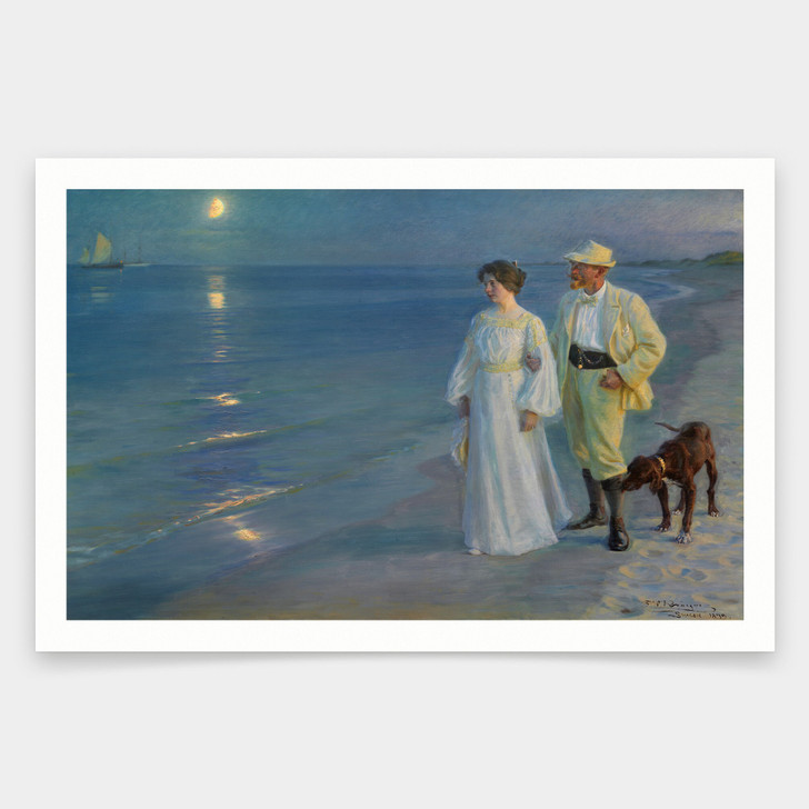 Peder Severin Kroyer,Summer Evening at Skagen Beach, The Painter and his Wife, 1899,art prints,Vintage art,canvas wall art,famous art,V1951