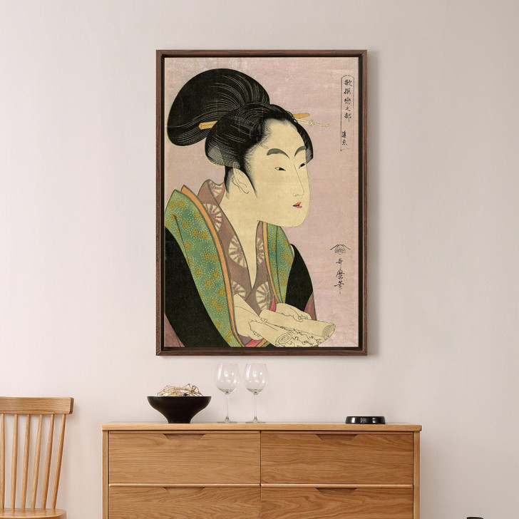 Kitagawa Utamaro,portrait of a woman reading book,japanese painting,large wall art,framed wall art,canvas wall art,large canvas,M2718