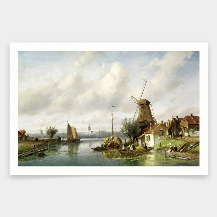 Charles Henri Joseph Leickert,Summer river landscape,art prints,Vintage art,canvas wall art,famous art prints,V1113
