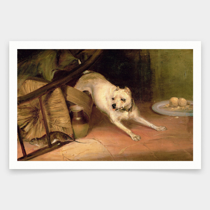 Briton Riviere,Dog Chasing A Rat Oil On Canvas Photograph,art prints,Vintage art,canvas wall art,famous art prints,V1066