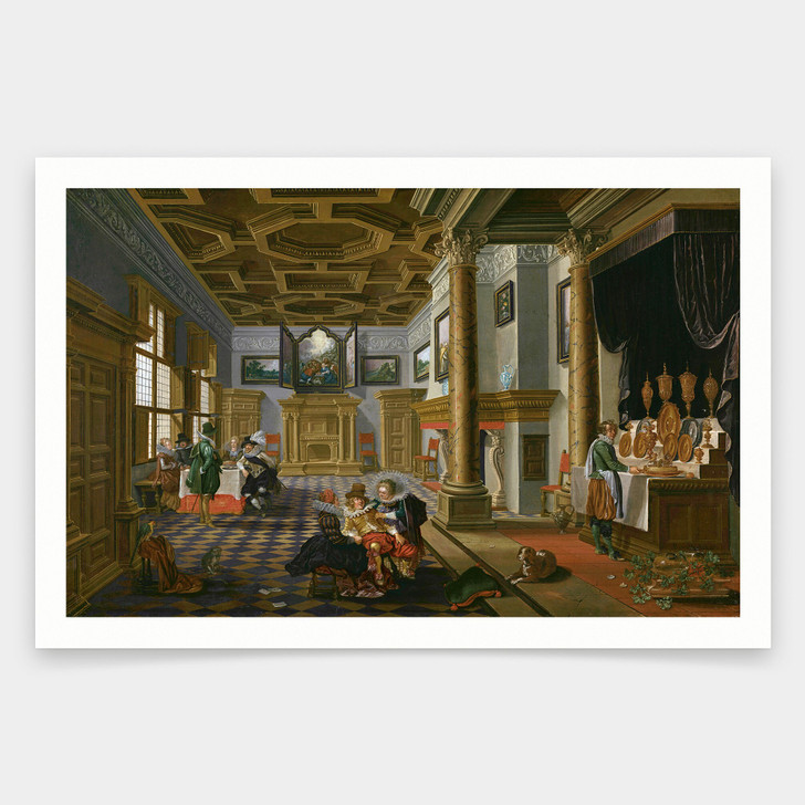 Bartholomeus van Bassen,Renaissance Interior with Banqueters,art prints,Vintage art,canvas wall art,famous art prints,V1039