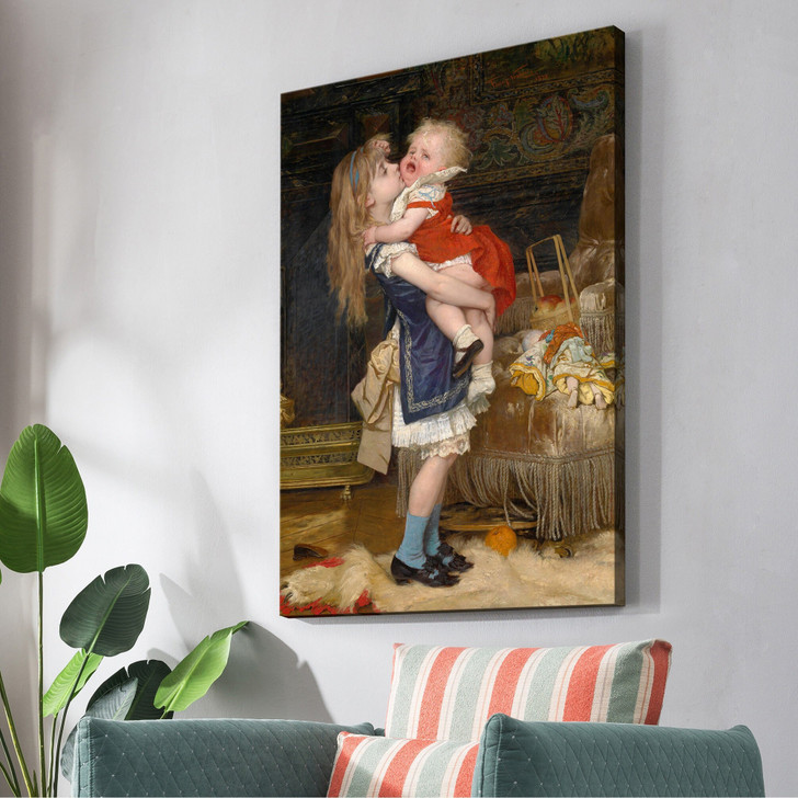 Franz Verhas,Inconsolable,Two children,large wall art,framed wall art,canvas wall art,large canvas,M2414