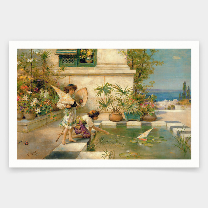 William Stephen Coleman,Children Playing with Boats,art prints,Vintage art,canvas wall art,famous art prints,V2130