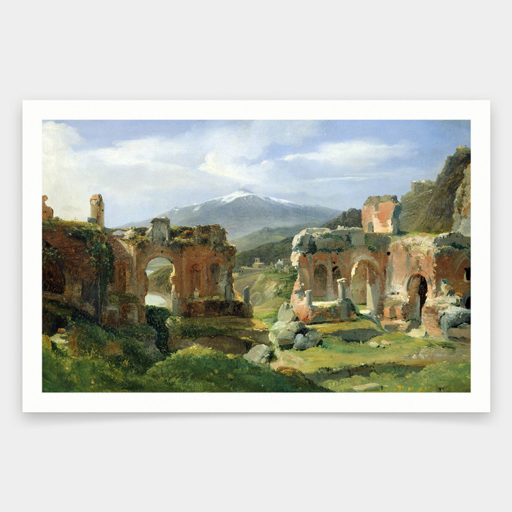 Achille Etna Michallon,Ruins of the Theatre at Taormina,art prints,Vintage art,canvas wall art,famous art prints,V918