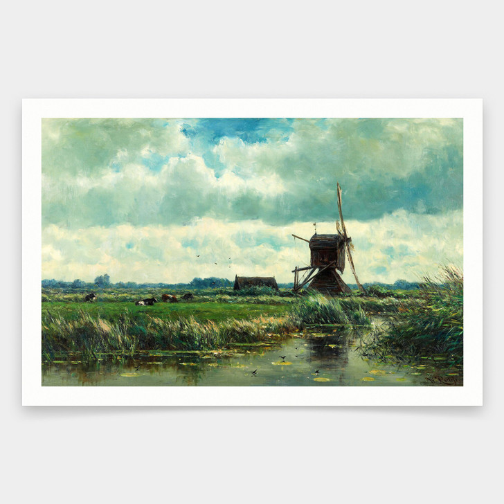 Willem Roelofs,Polder landscape with windmill near Abcoude,art prints,Vintage art,canvas wall art,famous art prints,q2147