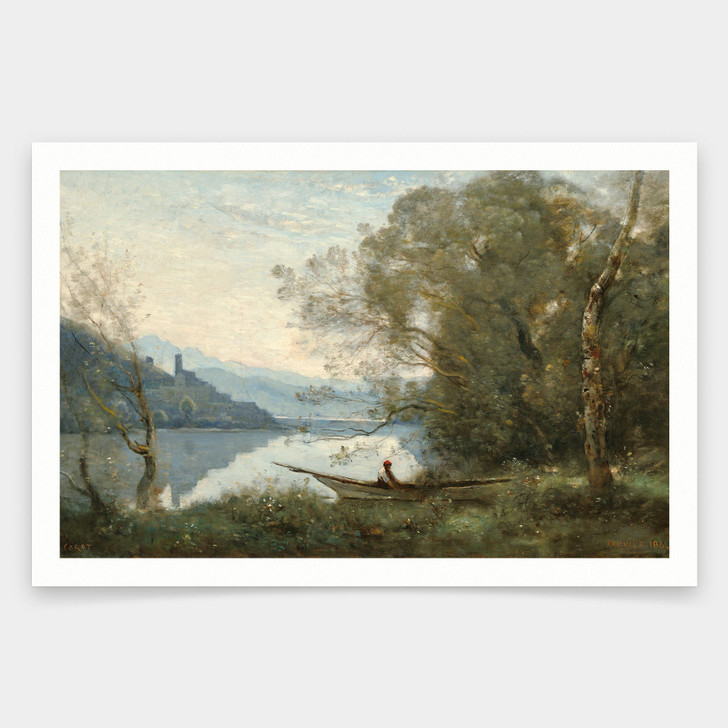 Jean-Baptiste-Camille Corot,The Moored Boatman Souvenir of an Italian Lake,art prints,Vintage art,canvas wall art,famous art prints,q1781