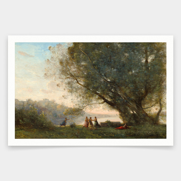 Jean-Baptiste-Camille Corot,Dance under the Trees at the Edge of the Lake,art prints,Vintage art,canvas wall art,famous art prints,q1779