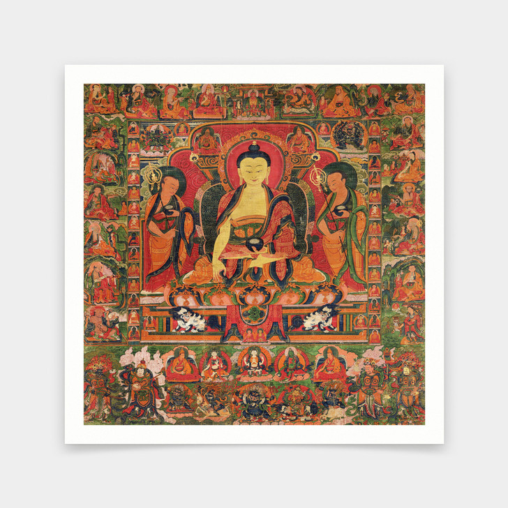 Buddhist art,Sakyamuni Triad and Sixteen Arhats,Buddha statue,art prints,Vintage art,canvas wall art,famous art prints,V6978