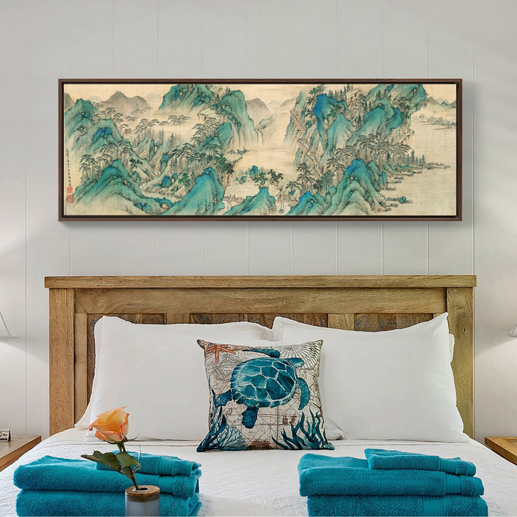 Sun Zhi,Blue Mountain,Chinese Landscape,Above Bed Decor,Narrow Horizontal Wall Art,large wall art,framed wall art,canvas wall art,M256