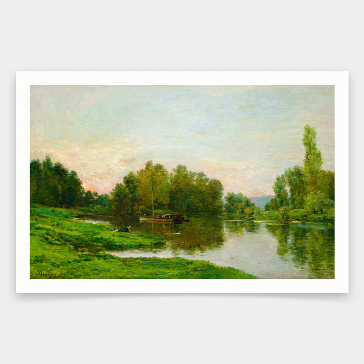 Charles François Daubigny,The Painter’s Barge at the Ile de Vaux on the Oise River,art prints,Vintage art,canvas wal,famous art prints,q1595