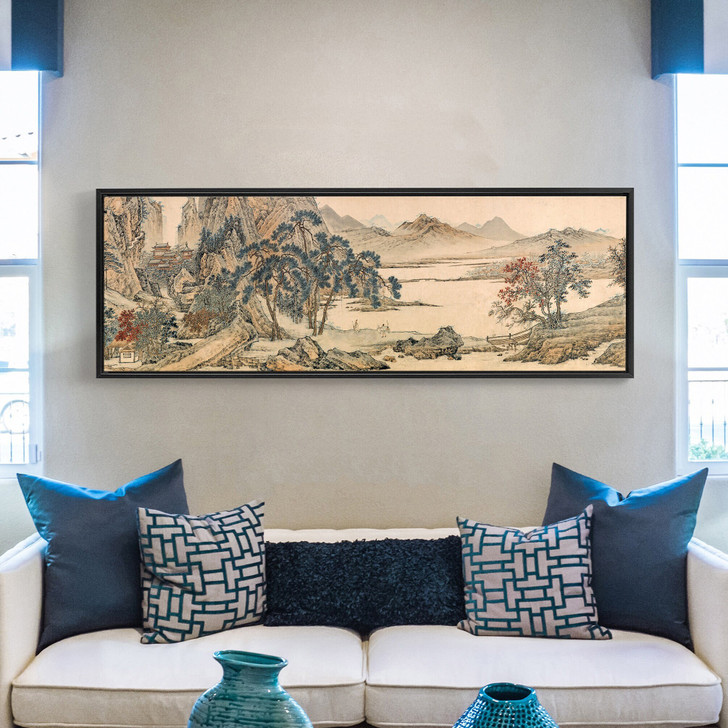 Qiu Ying,Chinese landscape painting Panoramic,Above Bed Decor,Narrow Horizontal Wall Art,large wall art,framed wall art,canvas wall art,M244