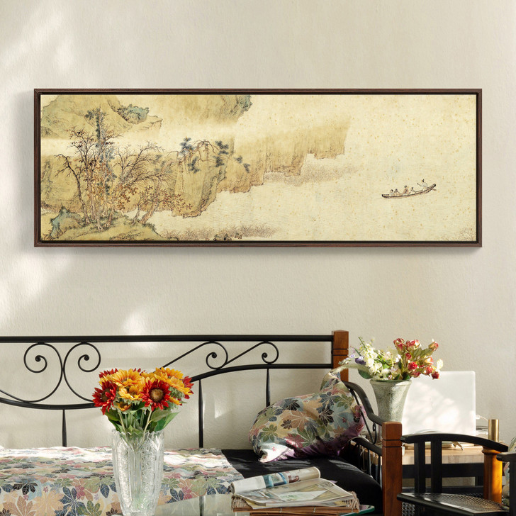 Qiu Ying,Boating in the lake,Chinese Landscape,Above Bed Decor,Narrow Horizontal Wall Art,large wall art,framed wall,canvas wall art,M241