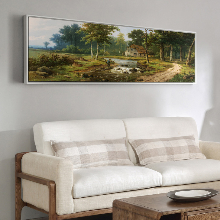 Hendrik Pieter Koekkoek,Fishing in a Forest Stream,canvas print,canvas art, canvas wall art,extra large canvas art,large canvas wall  p148