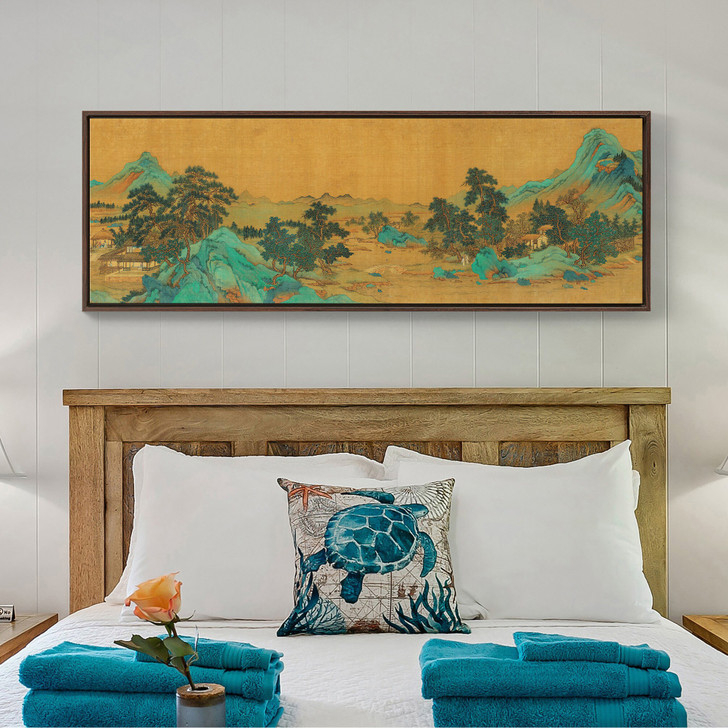 Qiu Ying,An attic in a pine forest,Chinese Landscape,Above Bed Decor,Narrow Horizontal Wall Art,large wall art,framed wall art,canvas,M234