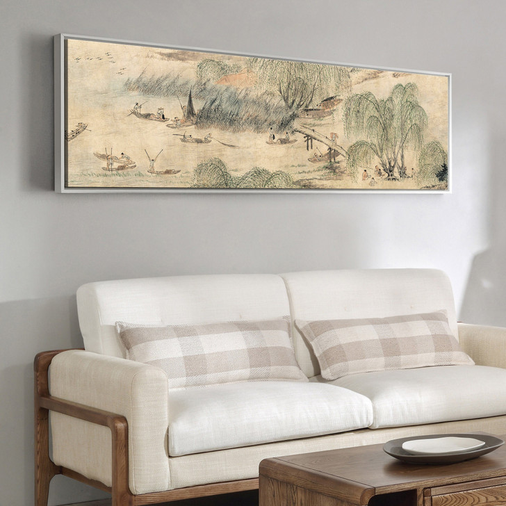 Qian Gu,Willow River,Chinese Landscape,Above Bed Decor,Narrow Horizontal Wall Art,large wall art,framed wall art,canvas wall art,M227