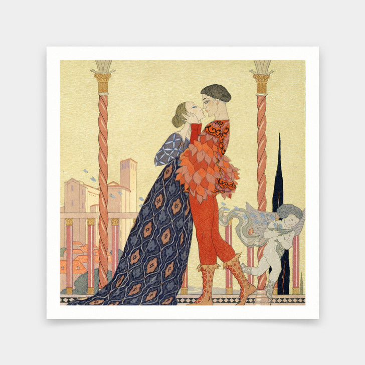 Georges Barbier,Lovers on a Balcony ,art prints,Vintage art,canvas wall art,famous art prints,V7086