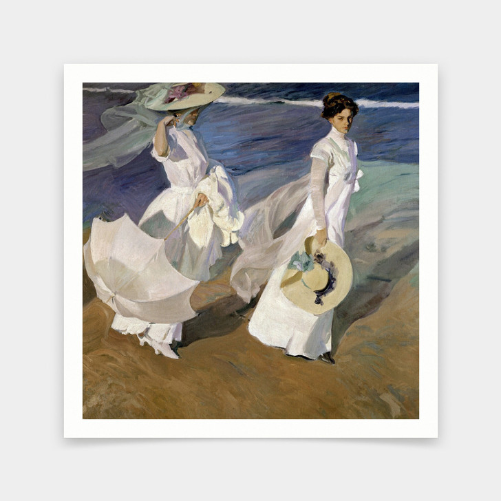 Joaquin Sorolla y Bastida,Strolling along the Seashore,art prints,Vintage art,canvas wall art,famous art prints,V7168