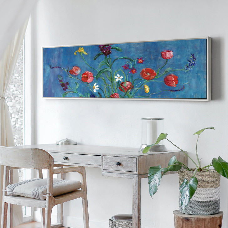 Florine Stettheimer,Warbler, Poppy, Blue Flower, Flower Wall Art,Canvas Print,Canvas Art, Canvas Wall Art,Extra Large Canvas Art,P113