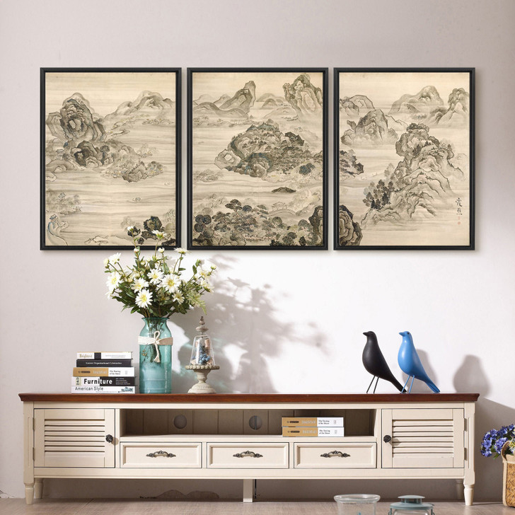 Ike no Taiga,West Lake landscape, Chinese landscape,Triptych canvas,framed canvas,3 panel wall art,large wall art,framed wall art,s145