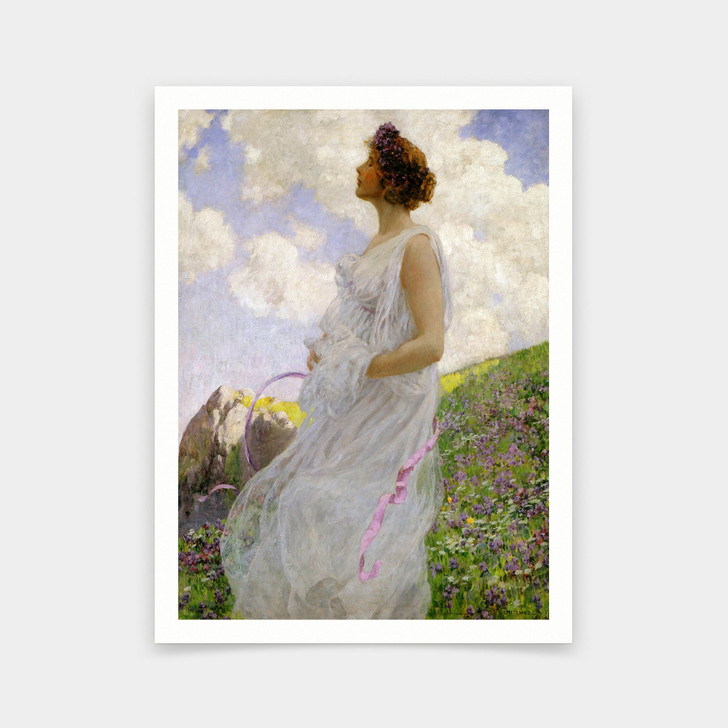 George Hitchcock,Calypso, An elegant woman in a white dress,art prints,Vintage art,canvas wall art,famous art prints,V5794