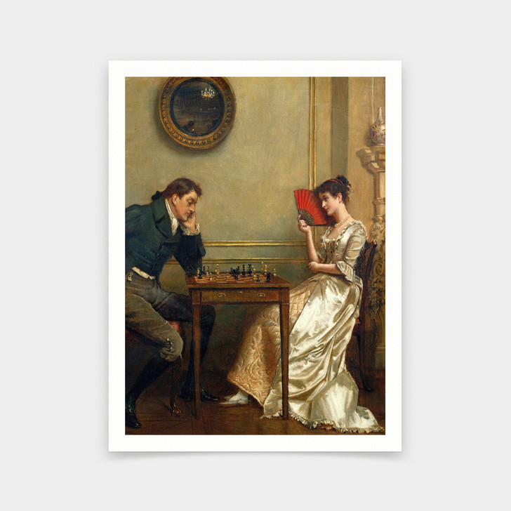 George Goodwin Kilburne,A Game of Chess,art prints,Vintage art,canvas wall art,famous art prints,V5791