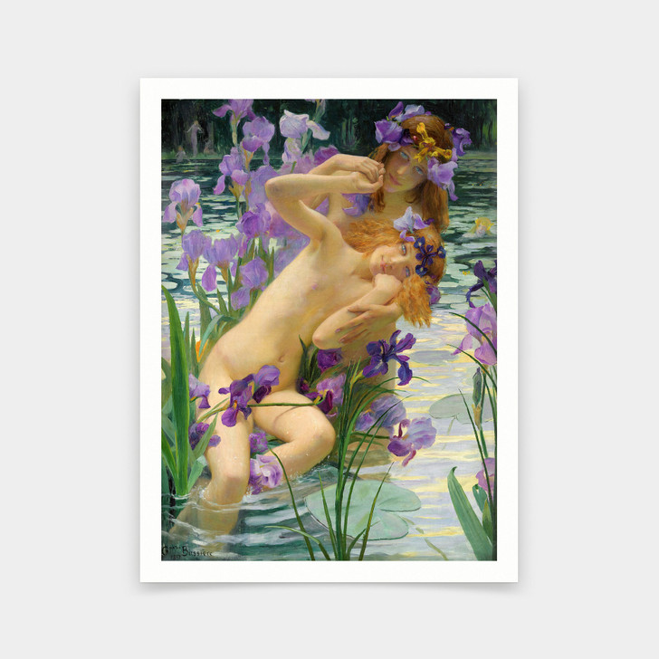 Gaston Bussiere,Les Iris,Bathing Nymphs,art prints,Vintage art,canvas wall art,famous art prints,V5774