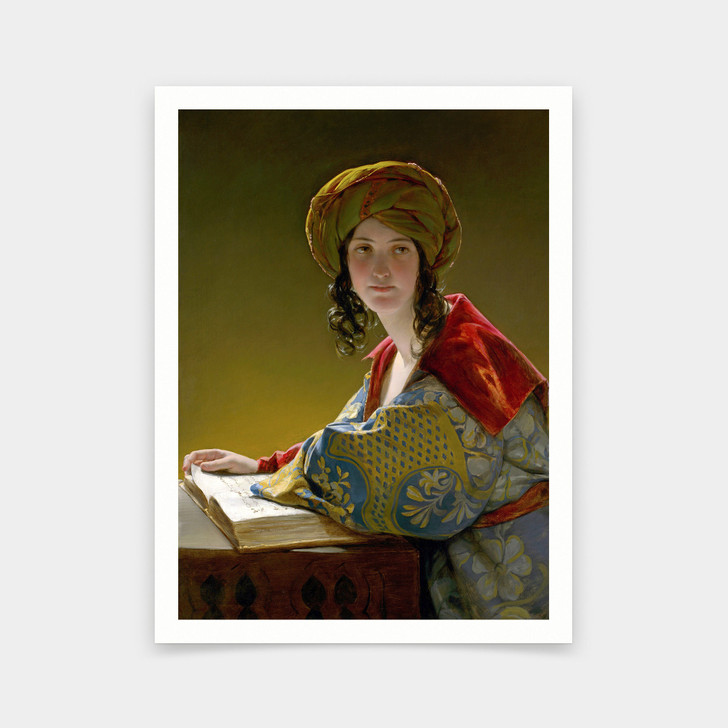 Friedrich von Amerling,The Young Eastern Woman,Reading a portrait of a woman,art prints,Vintage art,canvas wall art,famous art prints,V5761