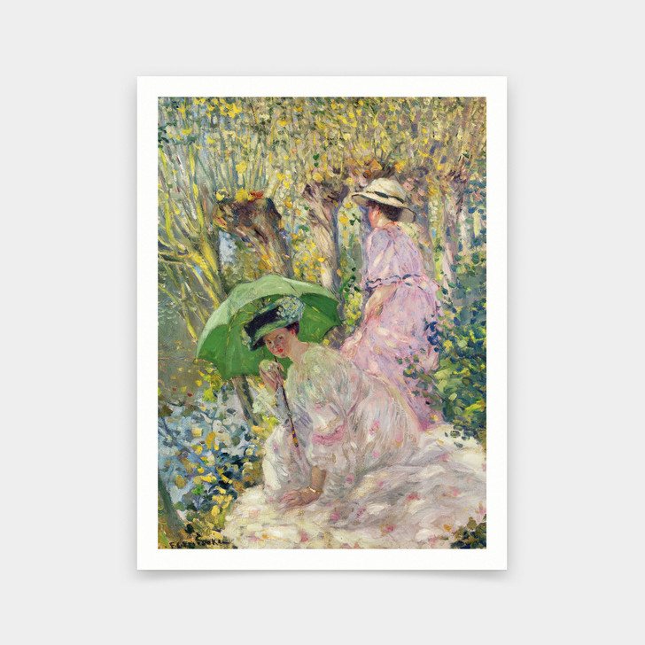 Frederick Carl Frieseke,Two Young Girls in a Garden,art prints,Vintage art,canvas wall art,famous art prints,V5752