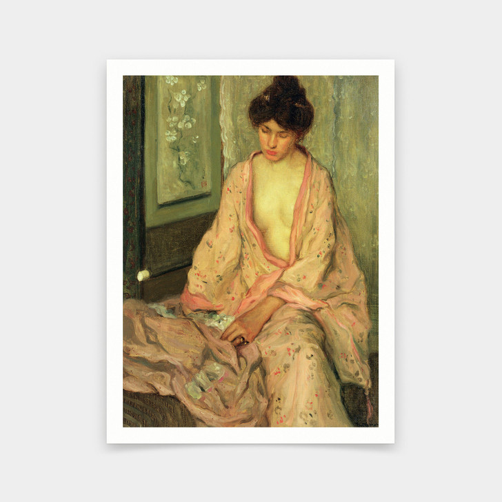 Frederick Carl Frieseke,The Pink Kimono,art prints,Vintage art,canvas wall art,famous art prints,V5751