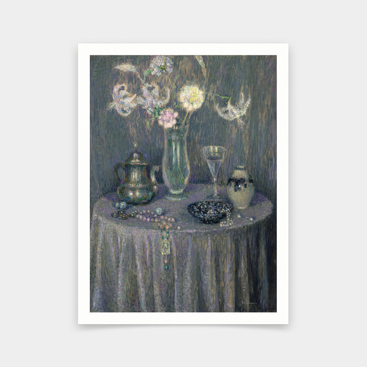 Henri Le Sidaner,The Table, Gray Harmony,art prints,Vintage art,canvas wall art,famous art prints,V5965