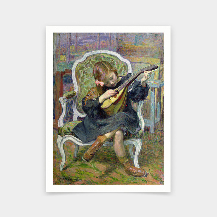 Henri Lebasque,Girl Playing A Mandolin,art prints,Vintage art,canvas wall art,famous art prints,V5967