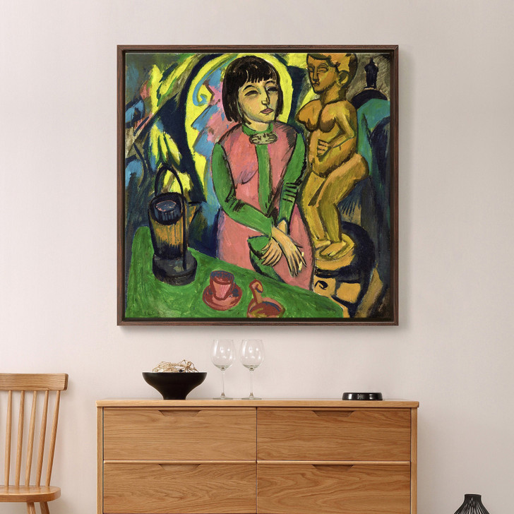 Ernst Ludwig Kirchner,Seated Woman with Wood Sculpture,1912,large wall art,framed wall art,canvas wall art,large canvas,M7045