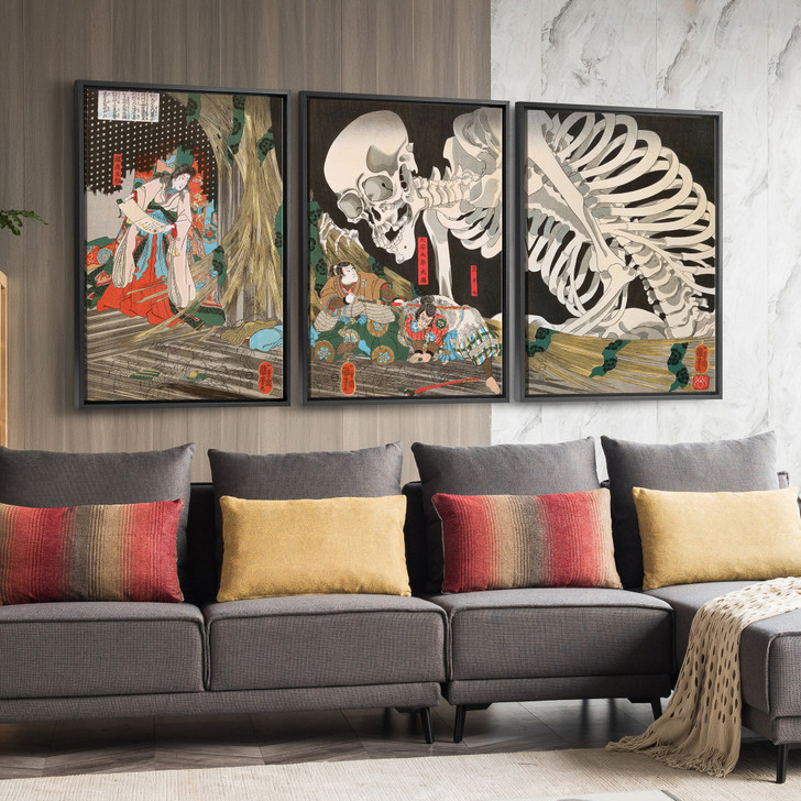 Utagawa Kuniyoshi,Takiyasha the Witch and the Skeleton Spectre,Triptych canvas,framed canvas,3 panel wall art,large wall art,framed,s127