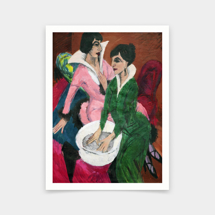 Ernst Ludwig Kirchner,Two Women by a Sink, The Sisters, 1913,art prints,Vintage art,canvas wall art,famous art prints,V5648