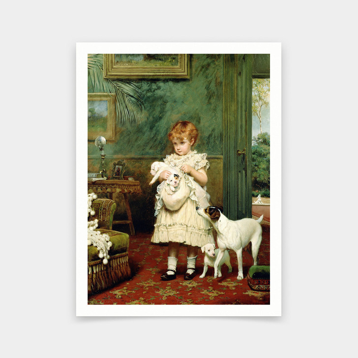 Charles Burton Barber,Girl with Dogs,art prints,Vintage art,canvas wall art,famous art prints,V5467