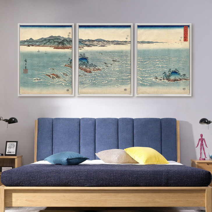 Utagawa Hiroshige,The Whirlpools of Awa,Ukiyo sea view,Triptych canvas,framed canvas,3 panel wall art,large wall art,framed wall art,s121