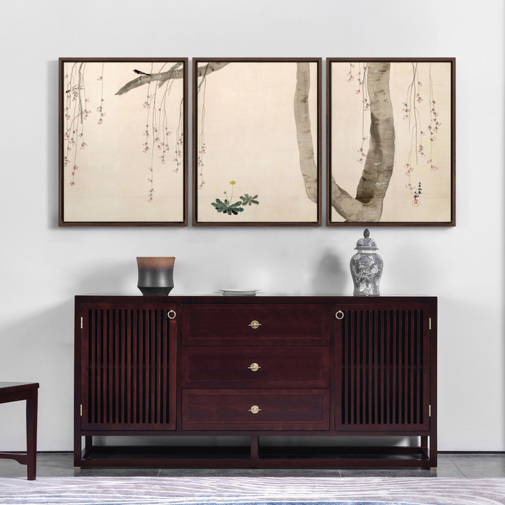 Yokoyama Taikan,Spring and Autumn,Cherry blossom in spring,Triptych canvas,framed canvas,3 panel wall art,large wall art,framed wall ,s109