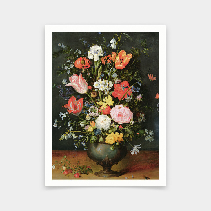 Jan the Younger Brueghel,Still life with flowers and strawberries,art prints,Vintage art,canvas wall art,famous art prints,V6099