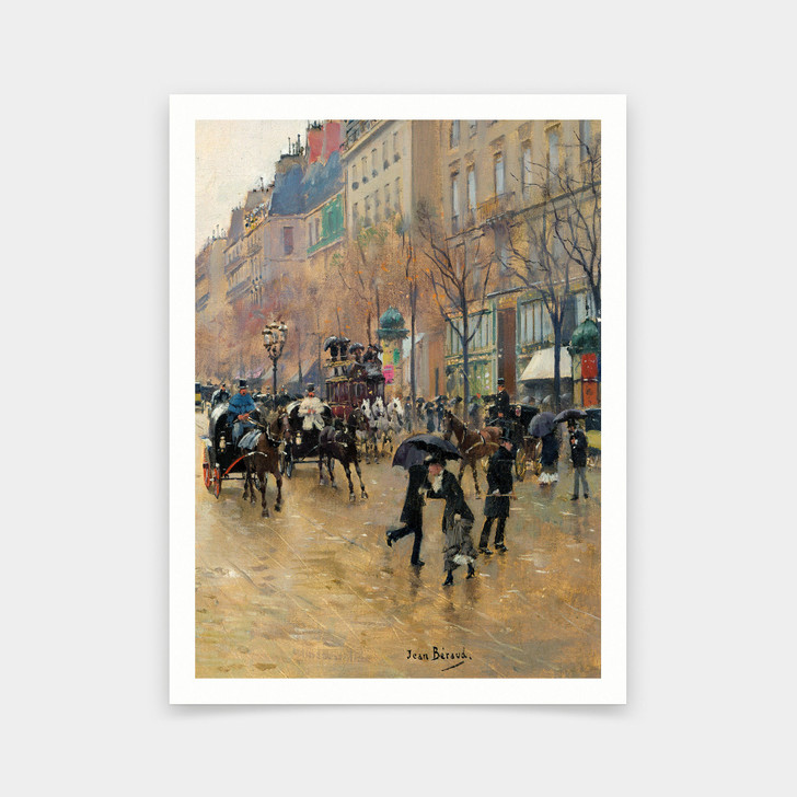 Jean Beraud,Boulevard Poissonniere in the Rain, 1885,art prints,Vintage art,canvas wall art,famous art prints,V6138