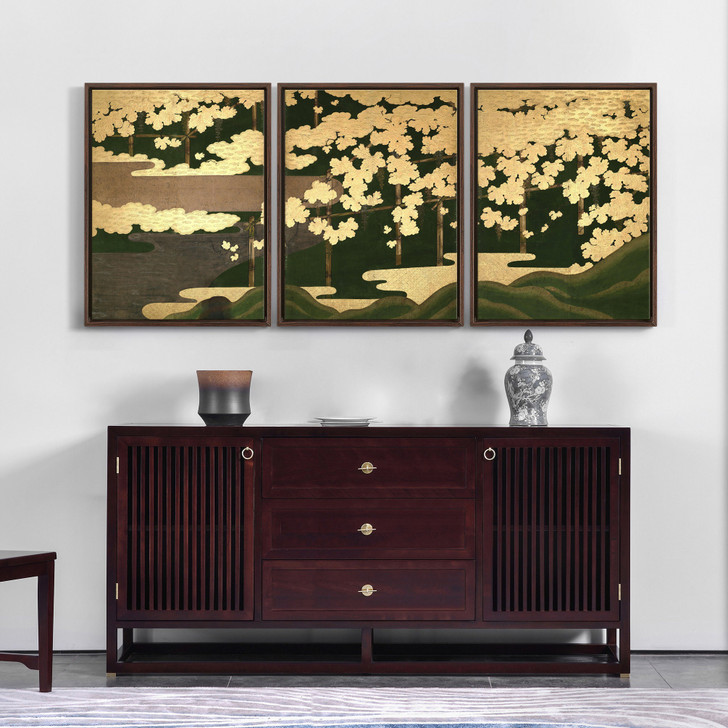 Kano School,Folding Screen with Design of Grape Arbor,Triptych canvas,framed canvas,3 panel wall art,large wall art,framed wall art,s25