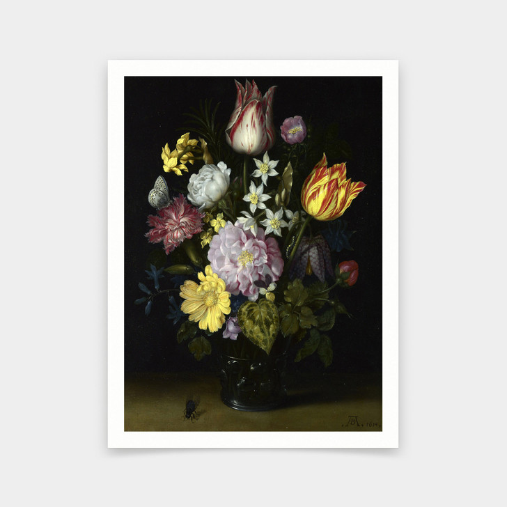 Ambrosius Bosschaert the Elder,Flowers in a Glass Vase,art prints,Vintage art,canvas wall art,famous art prints,V5300