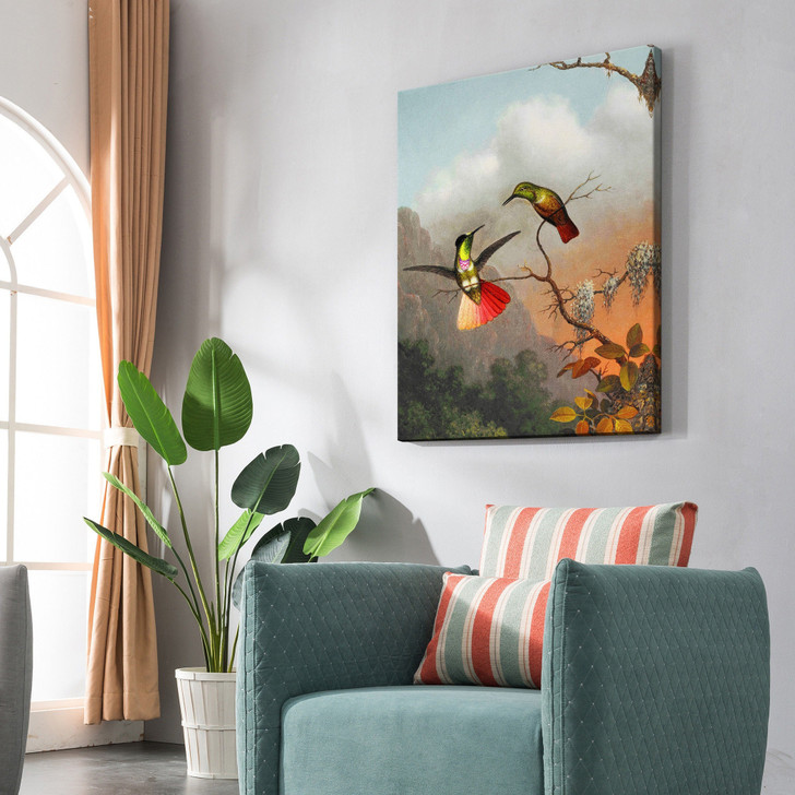 Martin Johnson Heade,Two Hooded Visorbearer Hummingbirds,large wall art,framed wall art,canvas wall art,large canvas,M6381