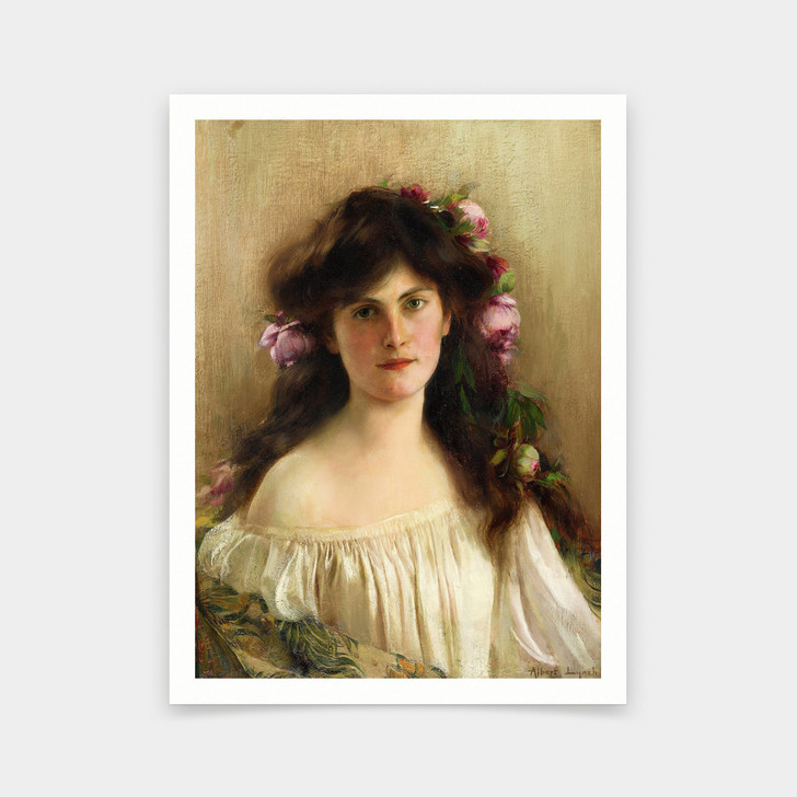 Albert Lynch,A portrait of a Maiden,art prints,Vintage art,canvas wall art,famous art prints,V5242