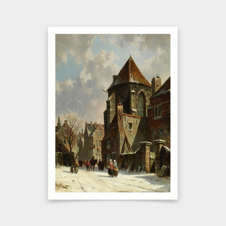 Adrianus Eversen,A Dutch city in Winter,art prints,Vintage art,canvas wall art,famous art prints,V5230
