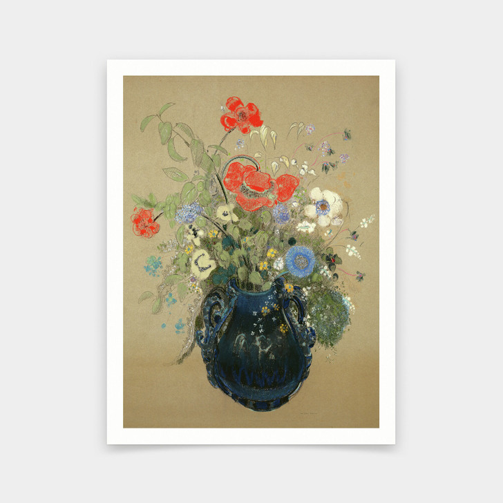 Odilon Redon,Blue Vase Of Flowers By Odilon Redon,art prints,Vintage art,canvas wall art,famous art prints,V6438