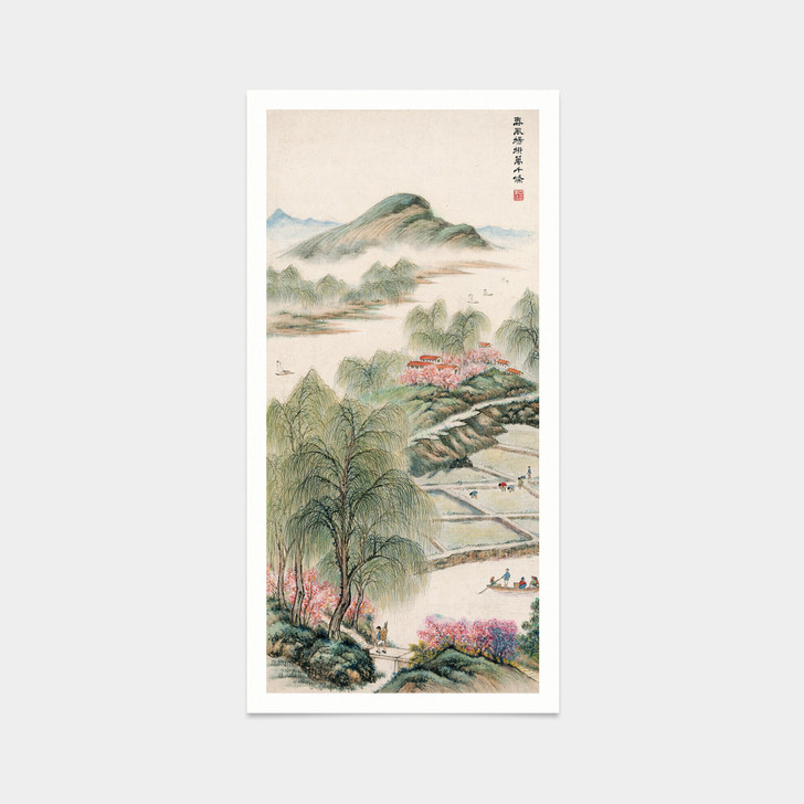 Fu Baoshi,Farmland beside willows in spring,Chinese print,japanese print,Vintage art,canvas,famous art prints,vertical narrow prints,V7365