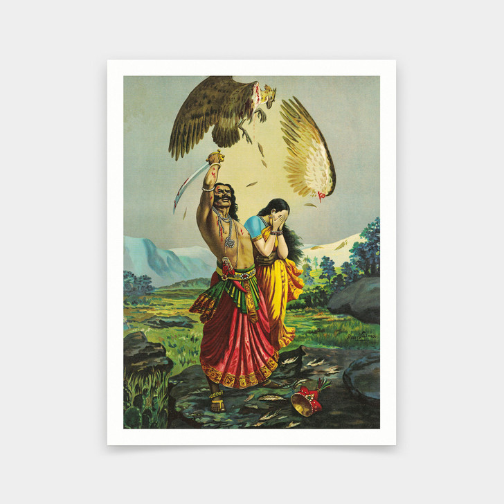 Raja Ravi Varma,Jatayu Vadh,Ravana attacks Jatayu,art prints,Vintage art,canvas wall art,famous art prints,V6666