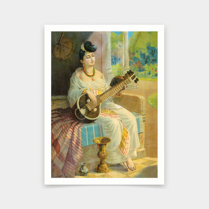 Raja Ravi Varma,Mahananda,woman Veena guitar,art prints,Vintage art,canvas wall art,famous art prints,V6669