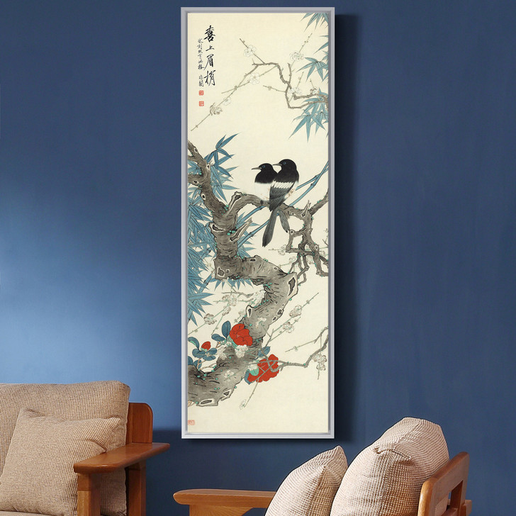 Yu feian,Magpie and bamboo,Chinese Flower Paintings,Vertical Narrow Art,large wall art,framed wall art,canvas wall art,M870