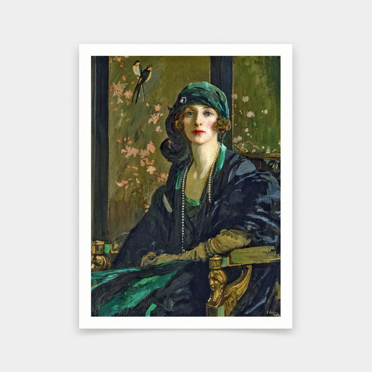 Sir John Lavery,Mrs Dudley Ward, A Lady in Black and Green,art prints,Vintage art,canvas wall art,famous art prints,V6751